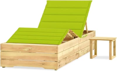 Houten Ligstoel - Tuinstoel met tafel - Ontspannen in de tuin - Verstelbare rugleuning - Inclusief kussen - Houtkleur