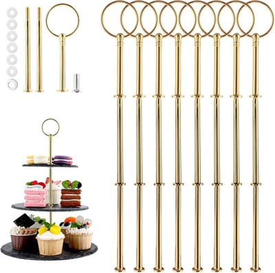 Set van 10 Laag Tangen voor Taarten, Macarons, Donuts en Muffins - Vintage Metaal en Gouden Stangen