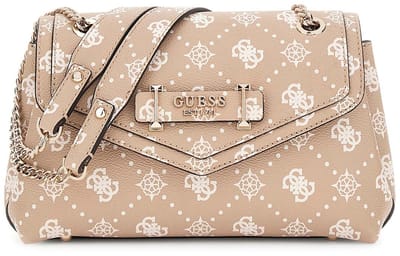 GUESS schoudertas Silia Convertible Xbody Flap Bag Biscotti Logo Taupe