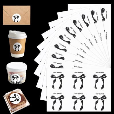 120 stuks zelfklevende zwarte strik stickers voor geschenkverpakking, zakelijke etiketten, babyborrel, verjaardag en bruiloft
