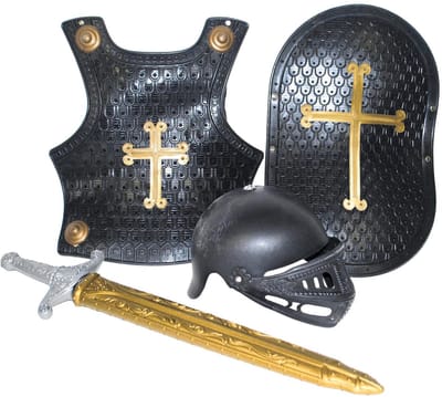 Ridder verkleed accessoires set - 4-delig - zwart - ridder helm en harnas - kunststof