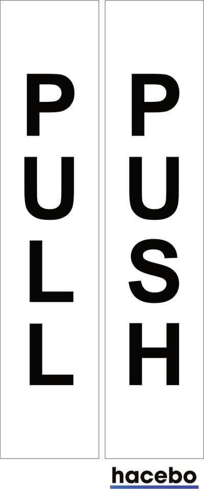 Deursticker Set Push Pull Verticaal - 14x3 cm - Set van 2 stuks - Wit met Zwarte Tekst - Duwen en Trekken - UV en Waterproof
