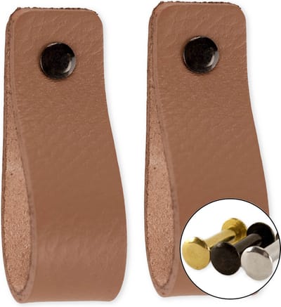 Leren handgrepen - Taupe - 2 stuks - 16,5 x 2,5 cm - Handgrepen leer - Leren meubelgreep - Leren handvaten kast - Leren lus - Handgreep kast leer - Leren greepjes - Handvat leer - Leren deurgreep - Leren handgreep taupe