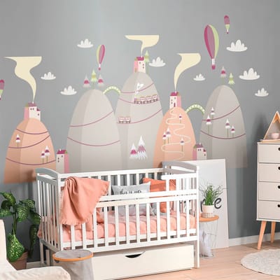 Scandinavische bergstickers met heteluchtballonnen, vrienden van de lucht, 100 x 150 cm