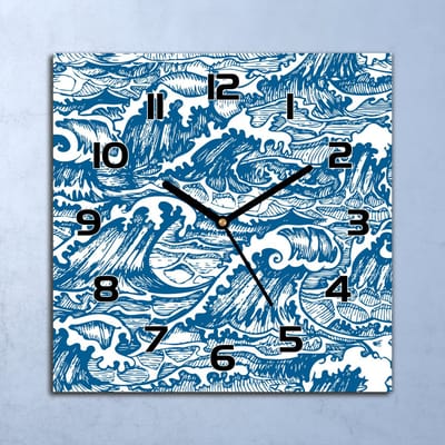 Coloray Wandklok - Stormgolven Glazen Klok - 30x30 cm - Blauw Wandklok - Wandklok Vierkant - Wandklok Industrieel - Wandklok Keuken - Stille Wandklok