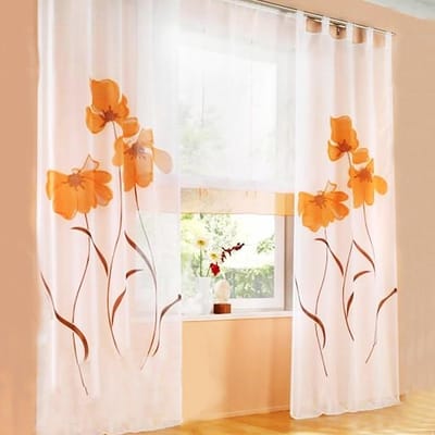 Gordijn Panelen - Tule Gordijnen - Interieur Verfraaien - Bloemen Patroon - 150cm x 260cm - Oranje