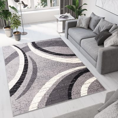 Tapiso Dream Vloerkleed Grijs Wit Modern Abstract Woonkamer Tapijt Maat- 140x200