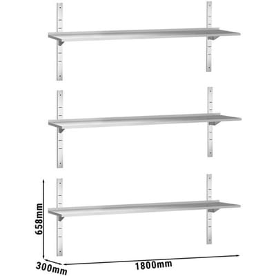 GGM Gastro Wandborde PREMIUM - 1800x300mm - mit 3 Etagen Zilver