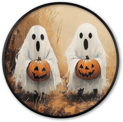 Poster in lijst Rond - Fotolijst 60x60 cm - Posters - Halloween - Pompoen - Spook - Herfst - Ronde posterlijst zwart - Decoratie - Wanddecoratie woonkamer - Muurdecoratie slaapkamer