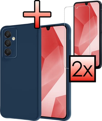 Hoesje - Met 2x Screenprotector - Geschikt voor Samsung Galaxy A16 - Sterk & Shockproof - Back Cover - Siliconen Case - Telefoon Hoes - Donkerblauw