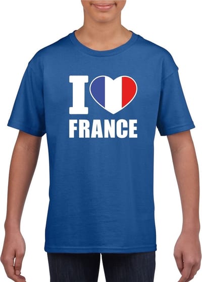 Blauw I love France supporter shirt kinderen - Frankrijk shirt jongens en meisjes 110/116