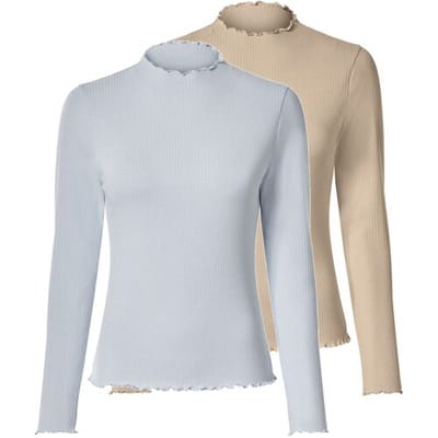 ESMARA Set van 2 dames longsleeves (beige/lichtblauw, XS (32/34))