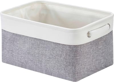 Canvas Opbergdoos voor Kleding, Speelgoed en Huishoudelijke Benodigdheden - Vouwbare Mand met Handvatten in Grijs-Wit (Middelgroot)