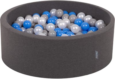 KiddyMoon ballenbad 90x30cm met 200 ballen ∅ 7cm ballenbad met kleurrijke ballen - voor baby's kinderen rond - donkergrijs: pearl grijs blauw