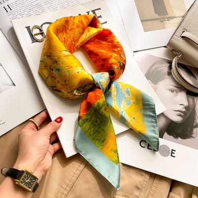 Zijden sjaal-stijl zijden sjaal voor dames - Kleurblokkenprint - Fris en delicaat - Decoratieve shawl over shirts L7001 - Berkenboom 70*70 CM