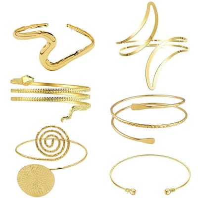 6 pièces/Ensemble Manchette de Bras Métallique Minimaliste, Brassard Réglable, Convient pour le Port Quotidien, le Style Urbain et les Vacances beige