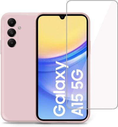 Hoesje + Screenprotector geschikt voor Samsung Galaxy A05s – Tempered Glass - Liquid Back Case Cover Rose