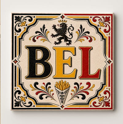 Decoratieve keramische wandtegel – vintage heraldische leeuw België stijl kunsttegel met “BEL” letters – klassieke Europese siertegel voor huis, keuken, badkamer of interieur wanddecoratie