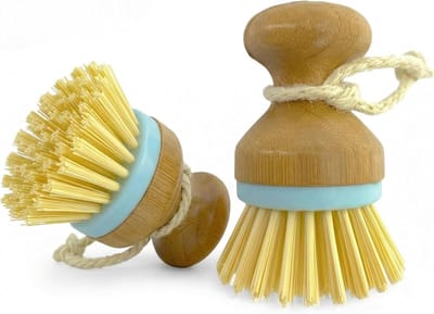 Thijox - Set van 2 duurzame afwasborstels van hout, ergonomische keukenborstel met stevige borstelharen en henneptouw voor servies, potten en pannen
