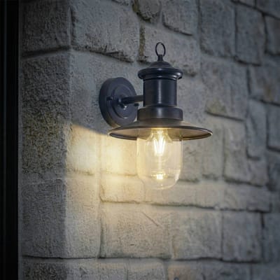 Lindby - Wandlamp buiten - 1licht - Staal, glas - H: 31 cm - E27 - zwart, blauw