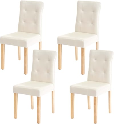 Set van 4 eetkamerstoelen MCW-E58, stoel eetkamerstoelen, MVG-gecertificeerd ~ kunstleer crème, lichtgekleurde poten