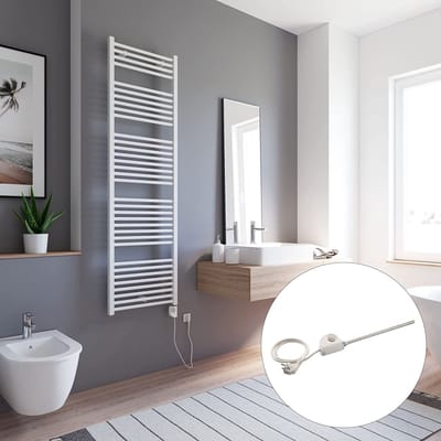 Schulte TURBO - elektrische designradiator - 50 x 170 cm - wit - handdoekdroger - temperatuurregeling aansluiting 3 rechts - 600 Watt