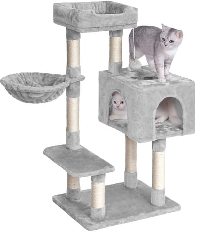 Reky Krabpaal - Kattenboom - Kattenmand - Kattenhuis - Klimmeubelen - Katten - 7 kolommen - Kantelbeveiliging - Lichtgrijs - 100 cm