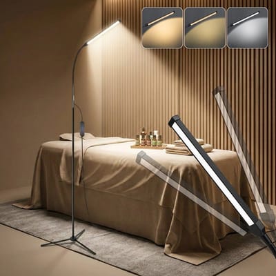 Rosnek Moderne Vloerlamp Vierkant - LED Staande Lamp Dimbaar - 3 Kleurtemperaturen - Flexibele Hals - USB Gevoed - 152cm - Zwart - Voor Kantoor & Woonkamer