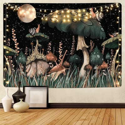 Dailygoods- Wandtapijt Paddenstoel - Wandkleed 150 x 130 cm - Polyester - Duurzaam - Lichtgewicht - HD Digitale Print - Muurtapijt