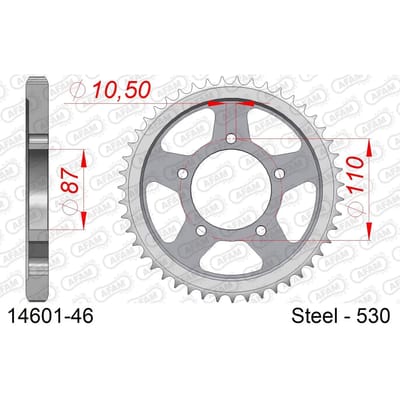 Stalen tandwiel Afam 530 46 dents