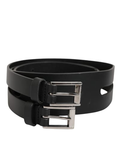 Dolce & Gabbana Zwarte Dubbele Leren Riem met Zilveren Gesp