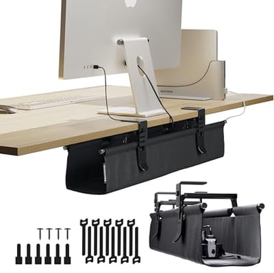 Onderbureau Kabelbeheer Tray - 69.4 cm Kabel Organizer voor Onder het Bureau - Premium Zwart Stof - Geen Boren Nodig - Stevig en Ruim