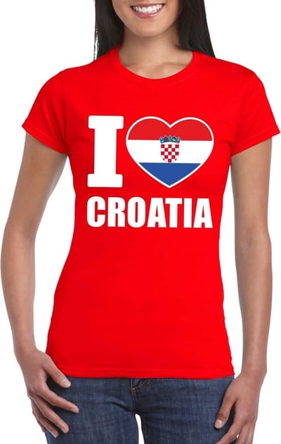 Kroatie supporters kleding t-shirt - voor dames - rood - met vlag kleuren print - korte mouwen S