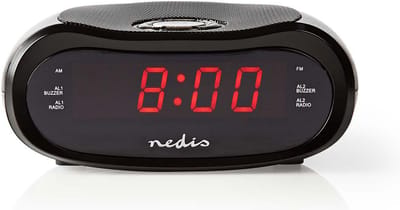 Nedis Wekkerradio - LED - AM / FM - Snoozefunctie - Slaaptimer - 2 Alarmen - Zwart