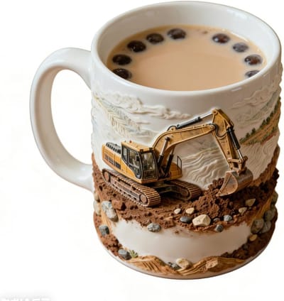 Keramische Koffiemok - Graafmachine Mok - Drinken Thuis - Draaibare Arm - 330 ml - Enkel Kenmerk