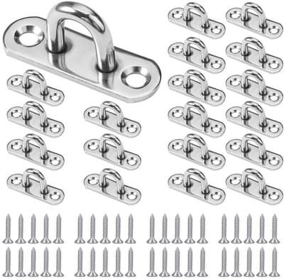 Set van 20 RVS Oogplaten met Schroeven - Duurzame U-vormige Haakjes voor Hangmat, Schommel en Yoga Touw