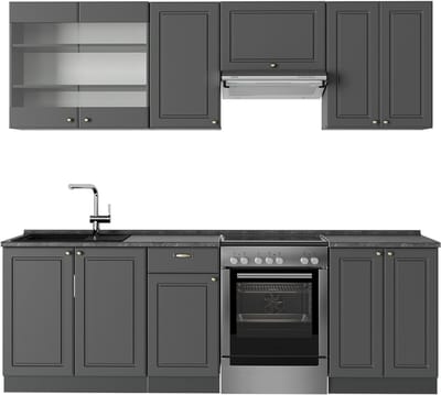 Vicco Fame-Line Complete keukeneenheid – 240 cm zonder werkblad Anthrazit-Gold Landhaus