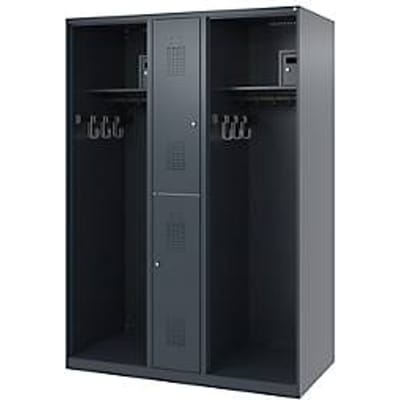 Brandweerkluis C+P Evolo Maxi, 4 vakken voor 2 personen, zonder helmhouder, vloerglijders, B 1300 x D 600 x H 1850 mm, RAL 7016 antracietgrijs