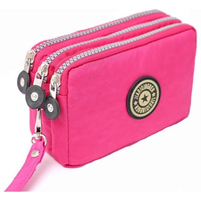 Sac de maquillage Portable pour femmes, porte-monnaie à trois fermetures éclair, pochette pour téléphone de grande capacité rouge rose