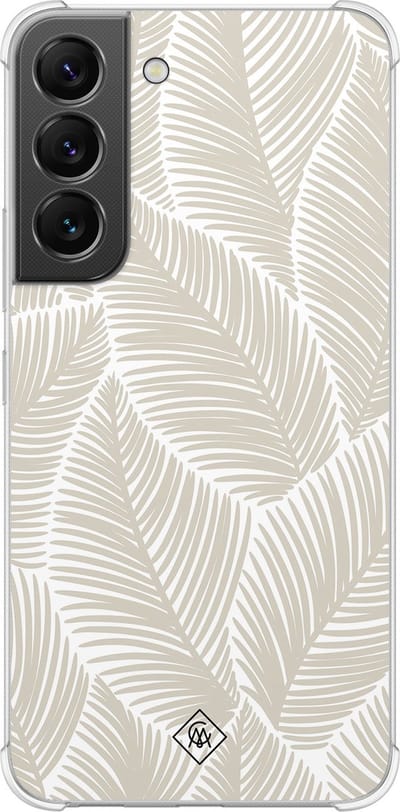 Casimoda® hoesje - Geschikt voor Samsung Galaxy S22 - Palmy Leaves Beige - Shockproof case - Extra sterk - TPU/polycarbonaat - Bruin/beige, Transparant