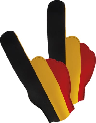 Funny Fashion Supporters feestartikelen - 2x - foam hand - vlag Belgie - 50 cm - Landen versiering