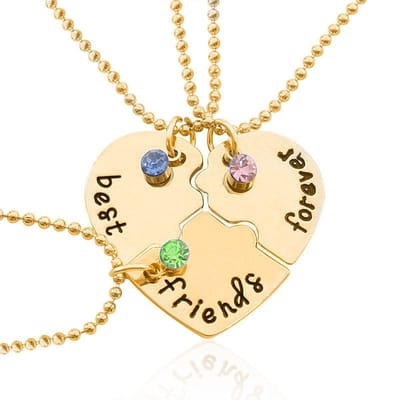 Bixorp Friends BFF Ketting voor 3 met Goudkleurig Hartje en Kristalletjes - Vriendschapsketting Meisjes - Best Friends Ketting Vriendschap Cadeau voor Drie