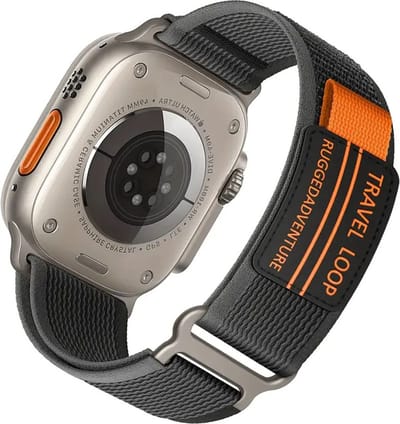 Stravo Trail Loop Sportbandje – Zachte Nylon Horlogeband met Klittenband – Geschikt voor Apple Watch 42mm (Series 11/10), 41mm (Series 9/8/7), 40mm (Series 6/5/4, SE 1/2/3), 38mm (Series 3/2/1) – Zwart/Grijs