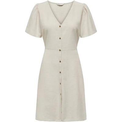Only beige dames jurk   V-hals   Regular fit   Structuur patroon   Knoopsluiting   Duurzaam   Korte mouw Beige XL
