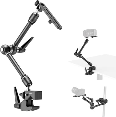 Friction Magic Arm Camera Mount met Super Clamp en Camera Platform voor Lampen en Camera's, Ideaal voor Studio en Fotografie, Stevige Bevestiging en Ruimtebesparing