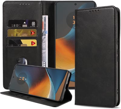 Smartphonica Telefoonhoesje Geschikt voor Motorola Edge 50 Fusion Kunstleer met Magnetische sluiting en Pasjeshouders Bookcase met Klepje - Zwart geschikt voor Motorola Edge 50 Fusion