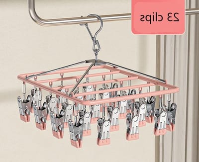 Droogrek van RVS met 23 Clips en Winddichte Haken voor Kleding, Sokken en Sjaals - Perfect voor Binnen en Buiten