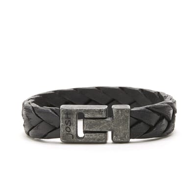 Josh Vintage Heren Armband Leer;Metaal - Zwart