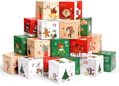 Kesote Adventskalender om te vullen, 24 dozen, kerstkisten, dozen, rood en groen, geschenkdozen, wit, karton met cijferstickers om te knutselen en neer te zetten, kerstdecoratie voor kinderen