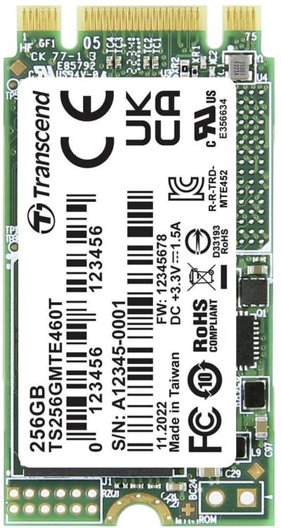 Transcend MTE460T 256 GB NVMe/PCIe M.2 SSD 2242 harde schijf PCIe NVMe 3.0 x2 Industrial TS256GMTE460T